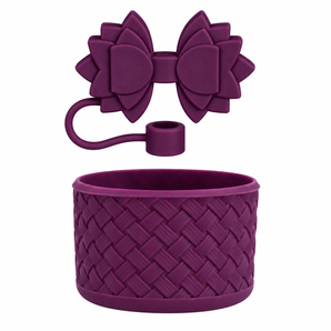 Basketweave Bottle Boot & Gracie Straw Topper (Plum Purple)