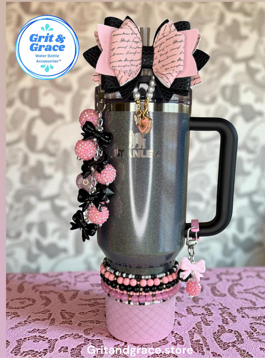 Pink & Black Mini Straw Bauble