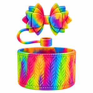 Rowan Leaf Bottle Boot & Gracie Straw Topper (Neon Fiesta Rainbow)
