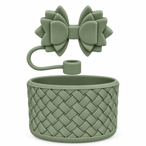 Basketweave Bottle Boot & Gracie Straw Topper (Sage Green)