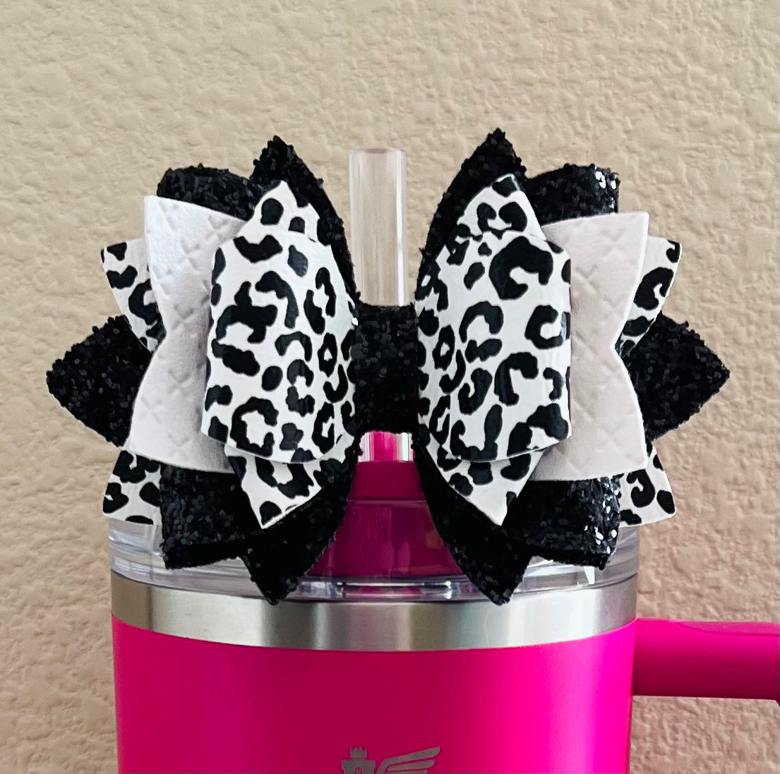 Black & White Leopard Bow Straw Topper, Straw Bow Topper for Stanley Cups,  Starbucks Straw Topper, Stanley Straw Topper, Bows for Tumblers 