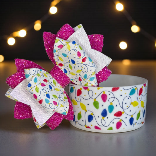 Christmas Lights Camellia Pink Glitter Bow