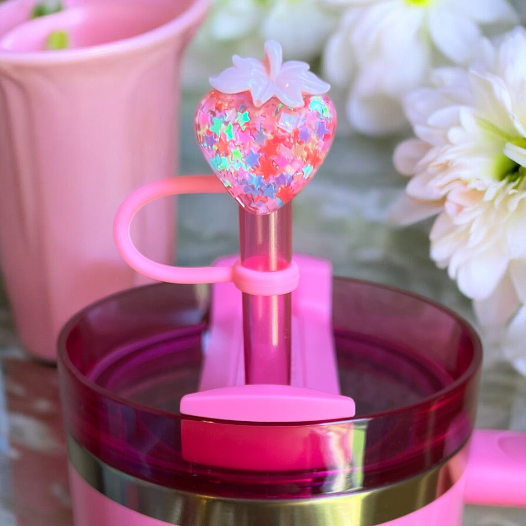 Glitter Strawberry Straw Topper
