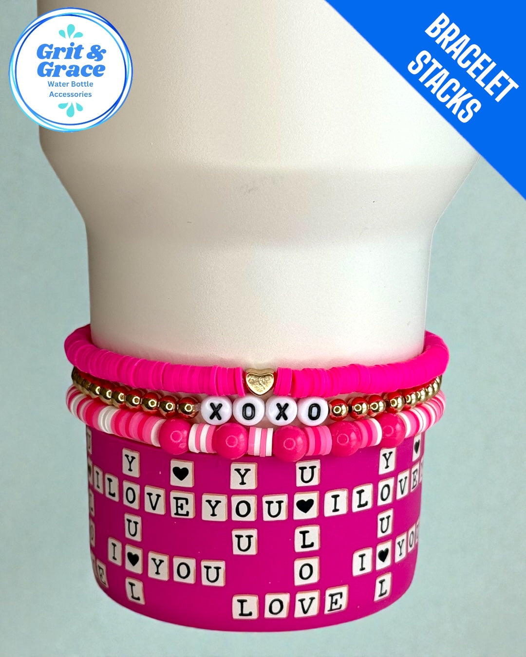Pink XOXO Stretchy Cup Bracelets (Set of 3)