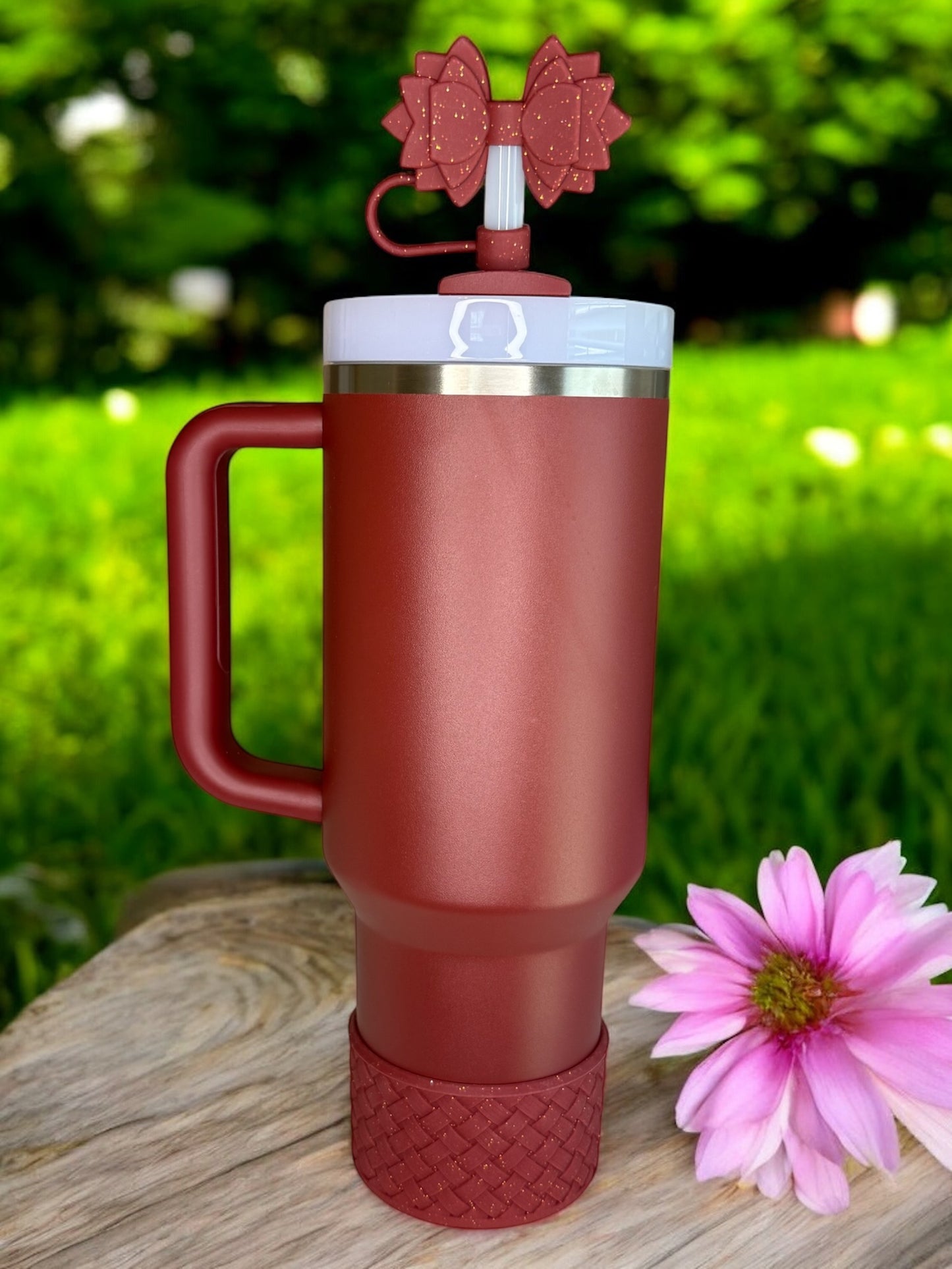 Gracie Maroon Glitter Straw Topper
