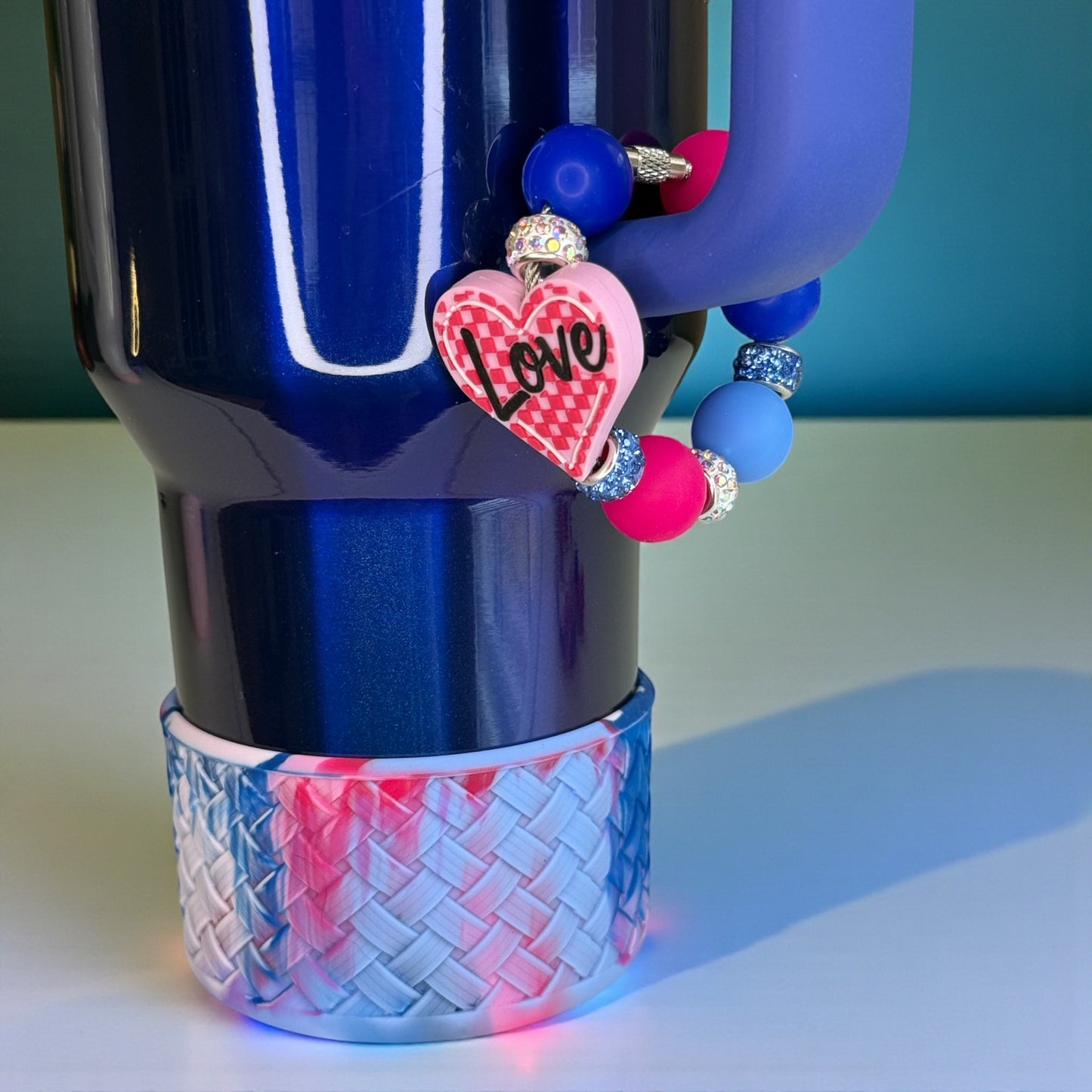 White Sparkle Love Checkers Handle Bracelet