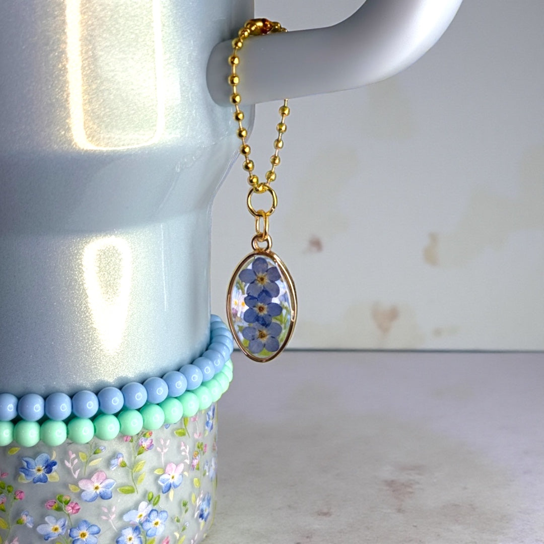 Real Forget Me Not Flower Handle Charm