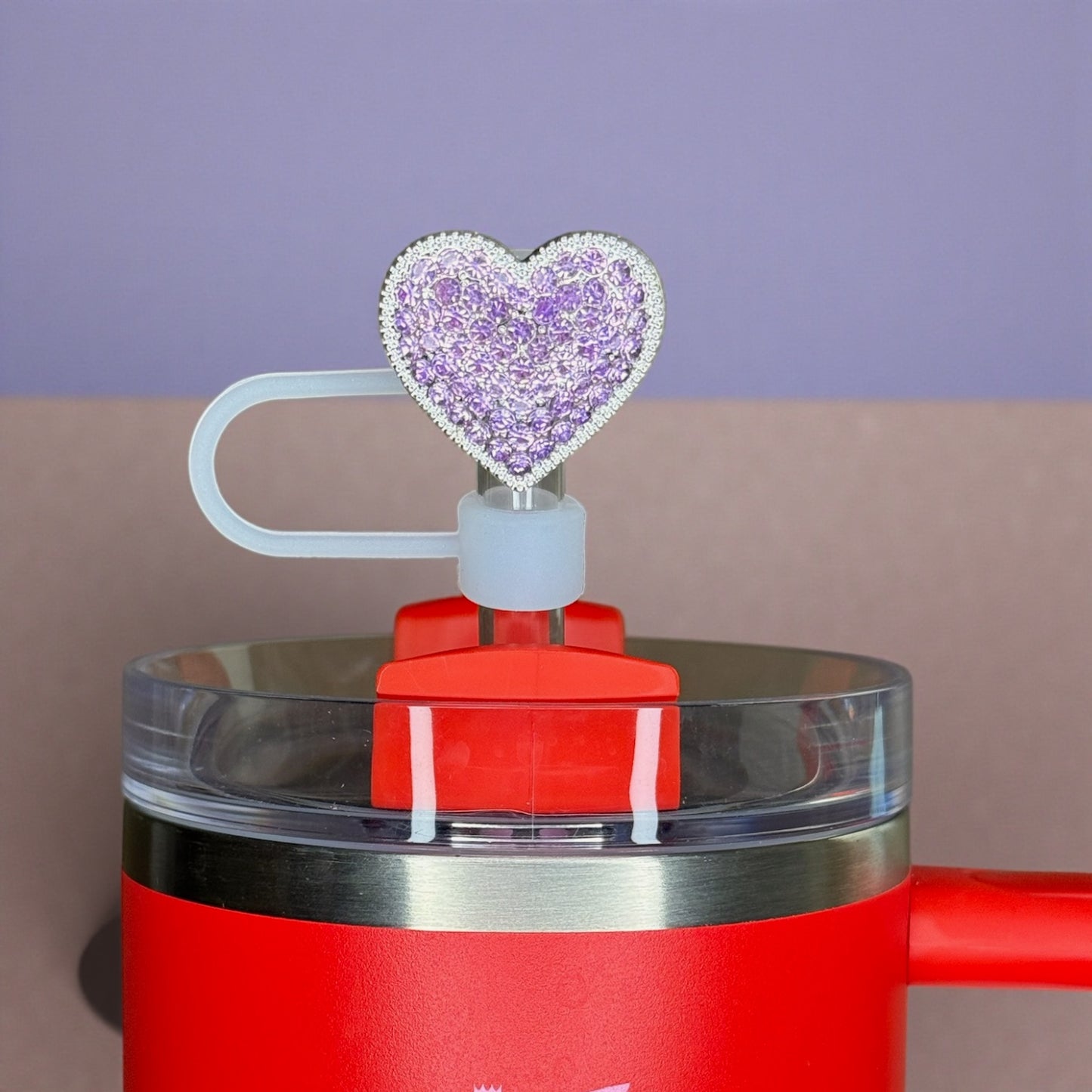 Bling Purple Heart Straw Topper