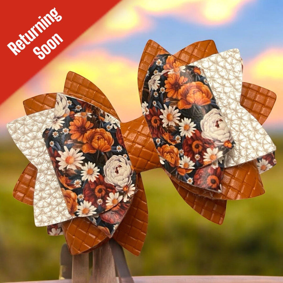 Autumn Floral Burnt Orange Bow