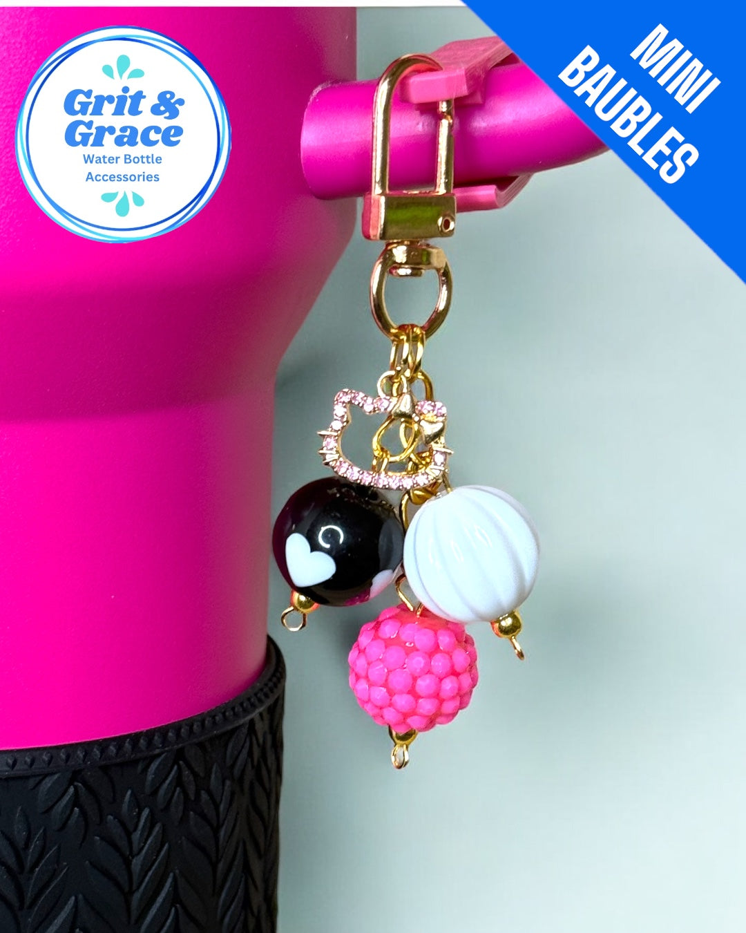Neon Pink Kitty Mini Straw Bauble