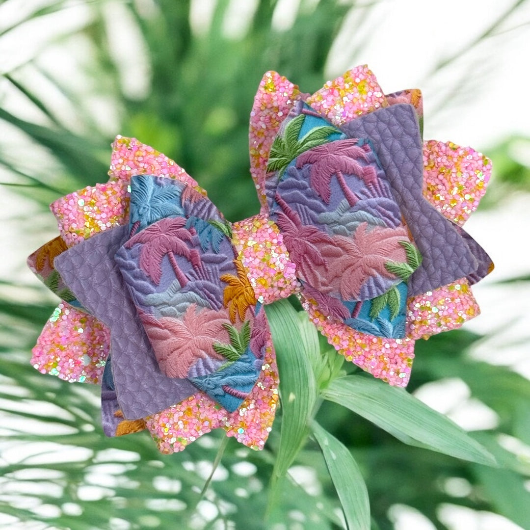 Pastel Embroidered Trees Bow