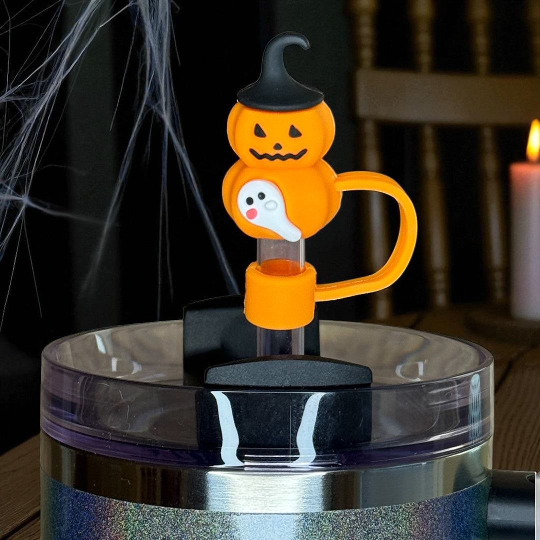 Pumpkin & Ghost Hat Straw Topper