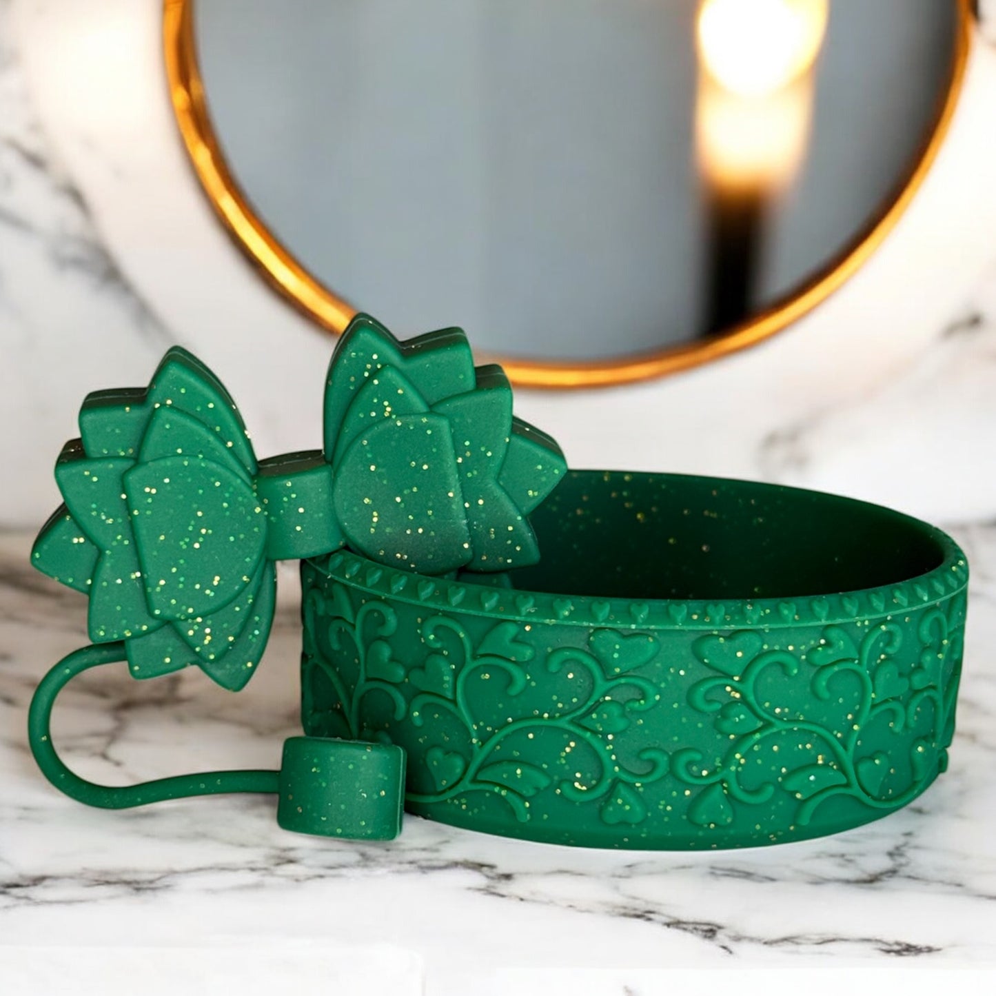 Heart Scroll Forest Green Glitter Shorty Boot