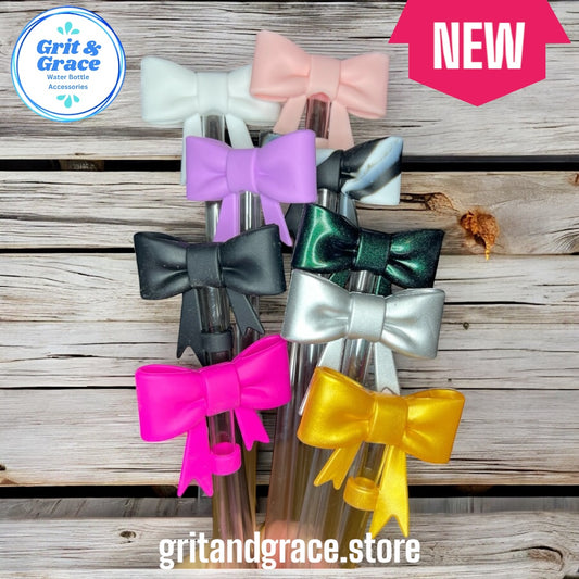 Petal Pink Bow Straw Topper