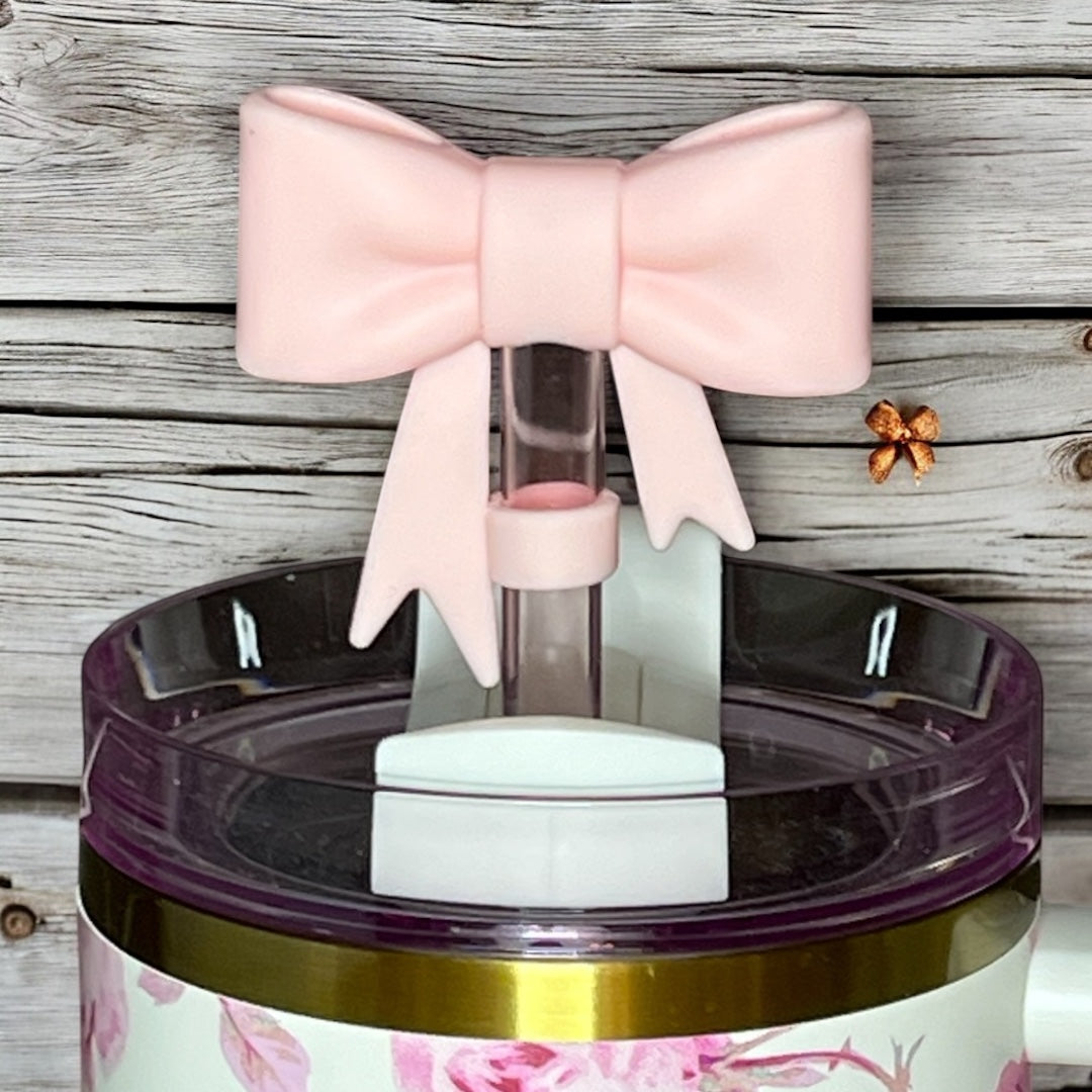Pale Pink Bow Straw Topper