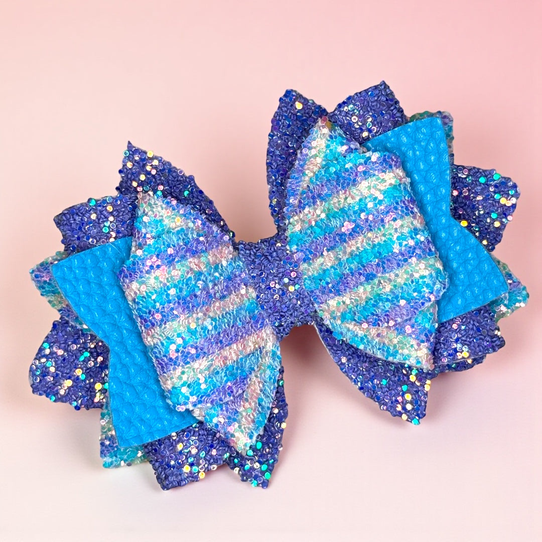 Lavender & Blue Stripe Sparkle Bow