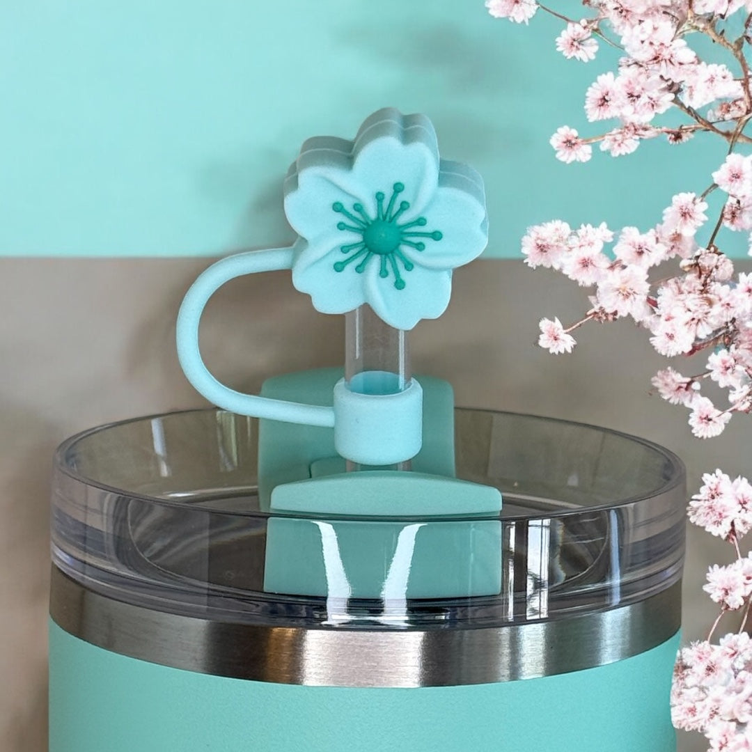Teal Cherry Blossom Straw Topper
