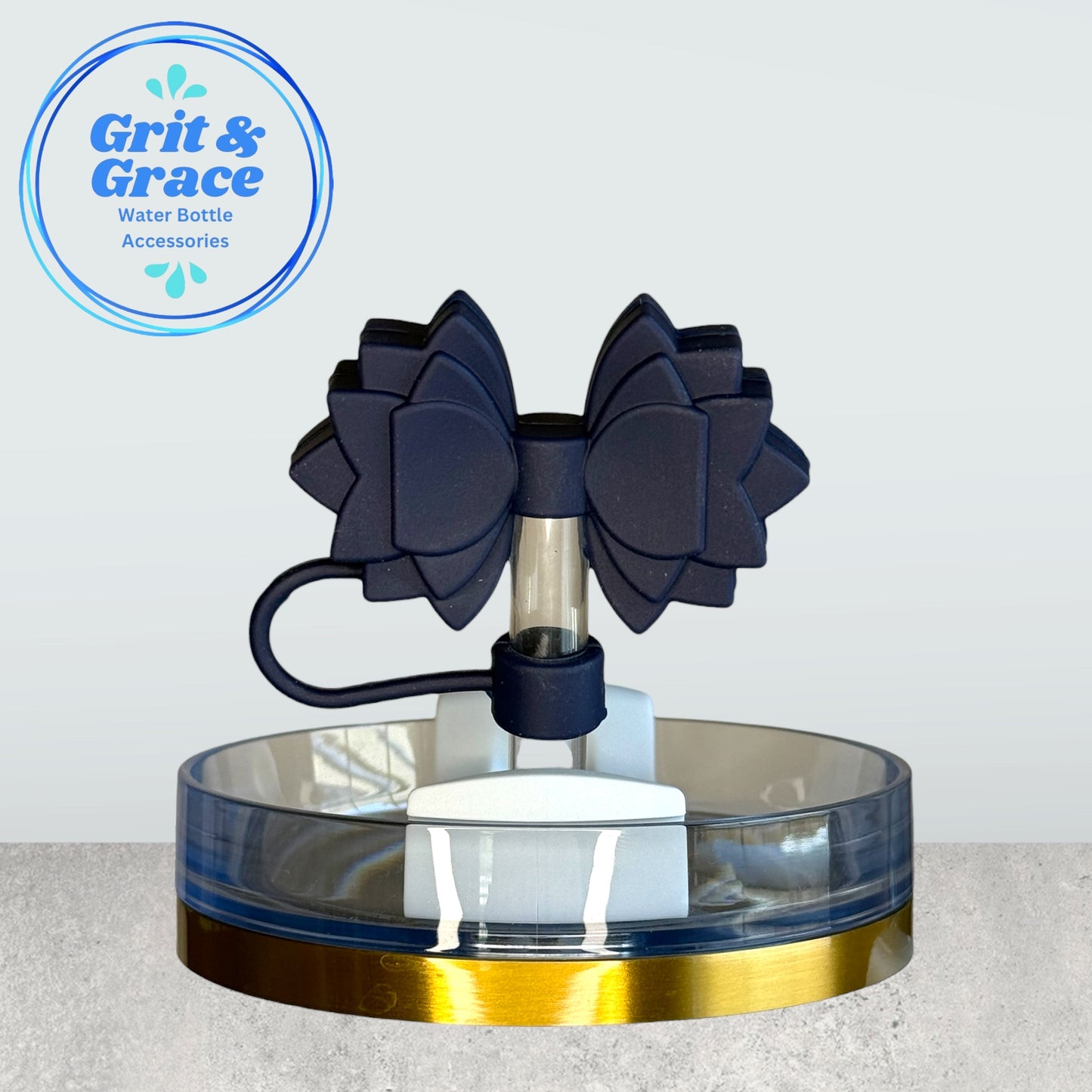 Gracie Navy Blue Straw Topper