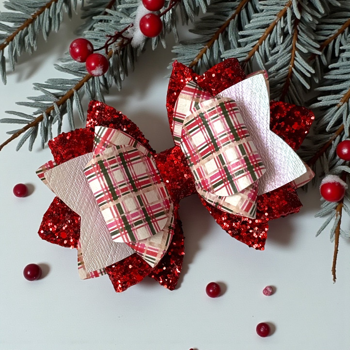 Red Candy Cane Plaid Bow