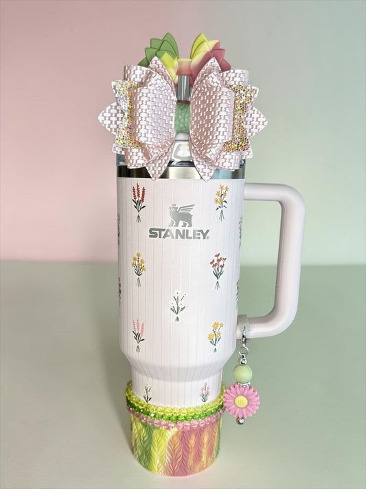 Rose Quartz SILICONE Bouquet Handle Bottle Charm