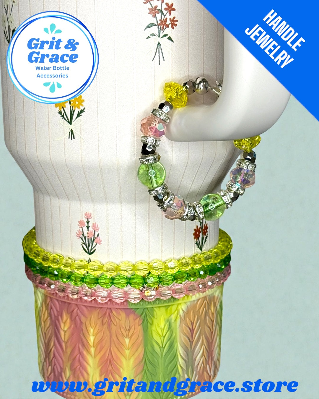 Tumbler Handle Jewelry - Rose Quartz Bouquet