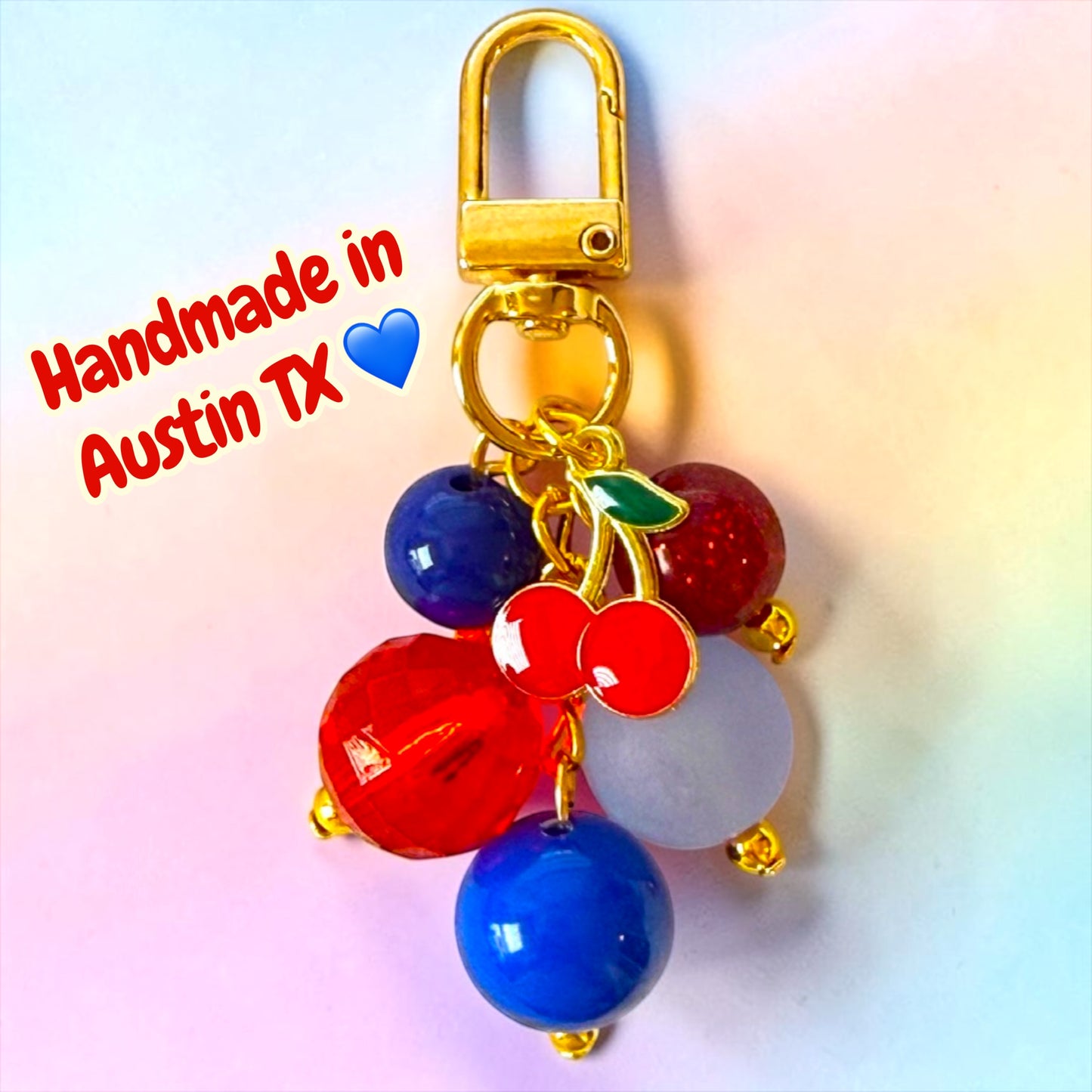 Cherries & Blue Mini Straw Bauble