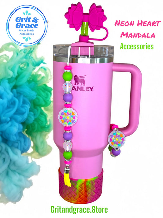 Neon Heart Mandala Silicone Dangle