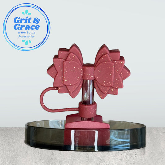 Gracie Maroon Glitter Straw Topper