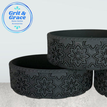 Set of three grey bowls with beautiful floral patterns