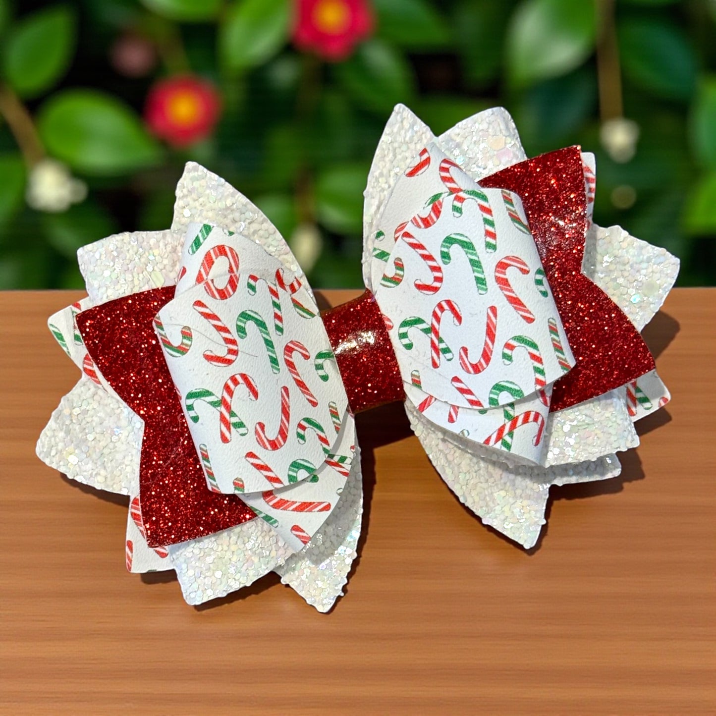 Candy Cane Red & Green Sparkle Bow