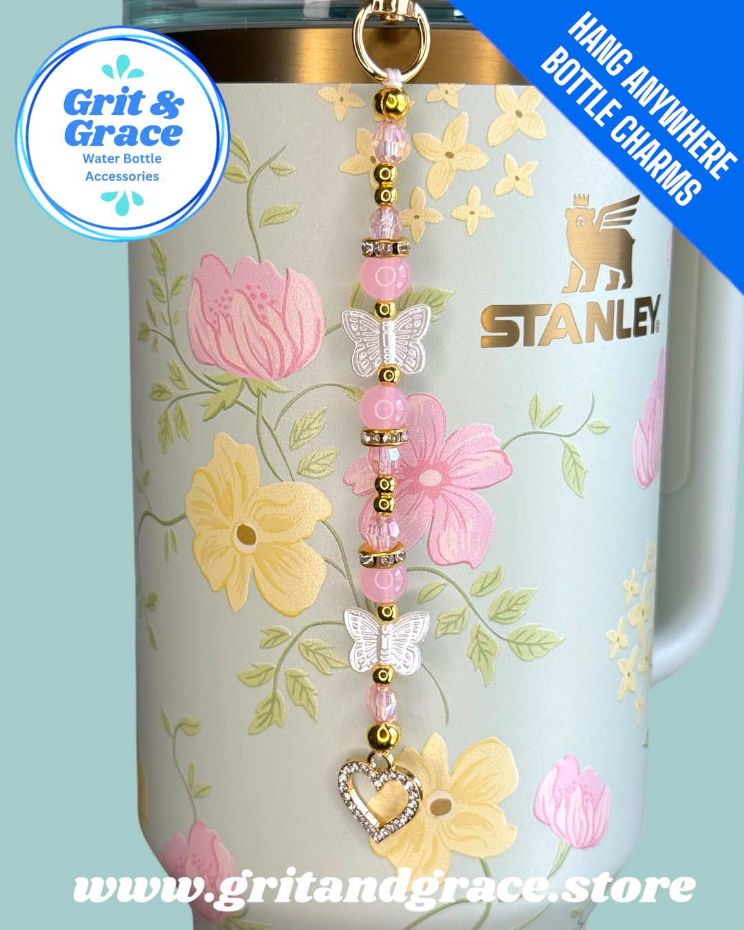 Hang Anywhere Pink Butterfly Bottle Charm