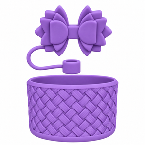 Basketweave Bottle Boot & Gracie Straw Topper (Wisteria Purple)