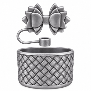Basketweave Bottle Boot & Gracie Straw Topper (Silver Gloss)