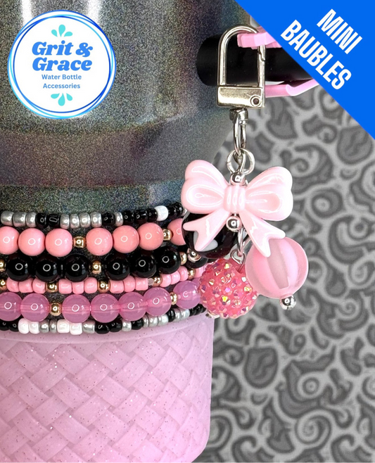Pink & Black Mini Straw Bauble
