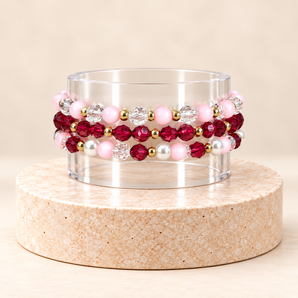 Pink & Maroon Velvet Stretchy Cup Bracelets (Set of 3)