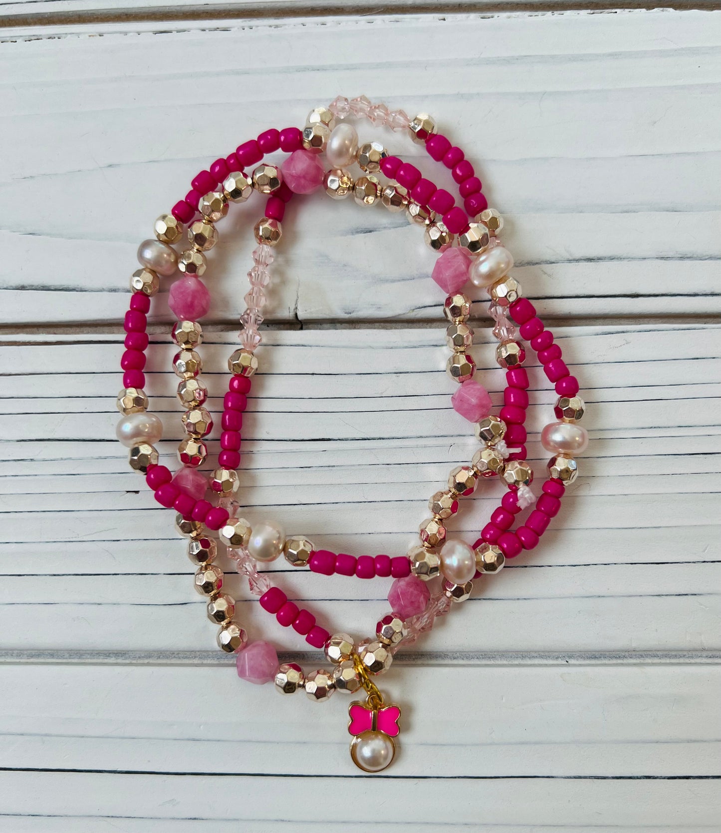 Strawberry Quartz & Freshwater Pearl Tumbler Bracelet