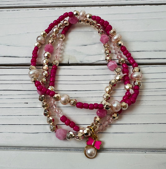 Strawberry Quartz & Freshwater Pearl Tumbler Bracelet