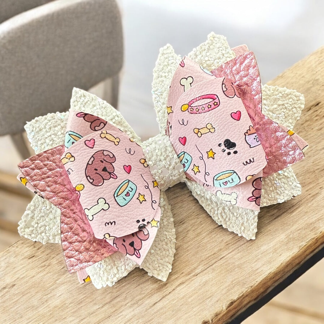 White Glitter Puppy Love Bow