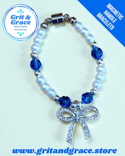 Blue Czech Glass & Pearl Magnetic Handle Bracelet