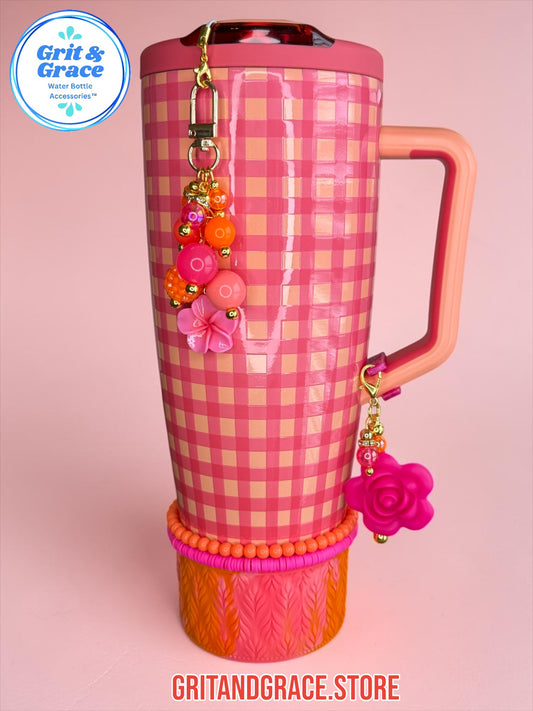 Hot Pink Rose SILICONE Handle Bottle Charm