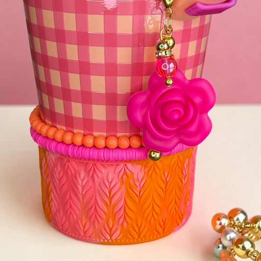 Hot Pink Rose SILICONE Handle Bottle Charm