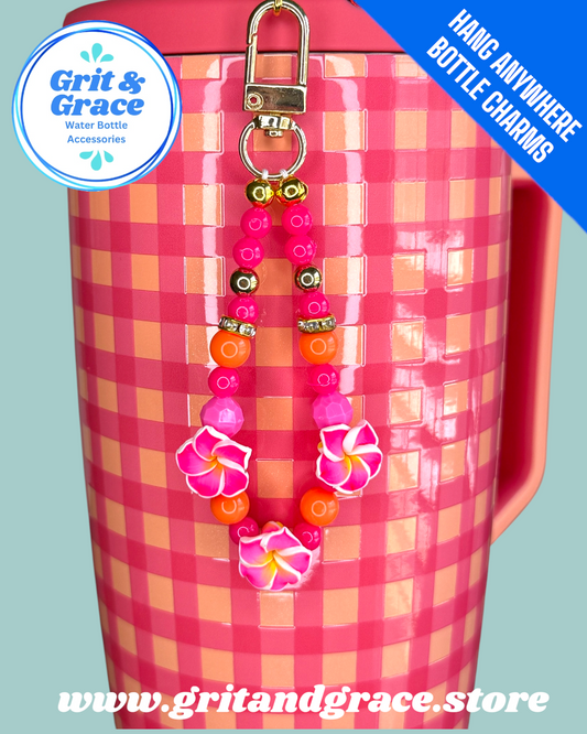 Hang Anywhere Beaded Pink Hibiscus Charm