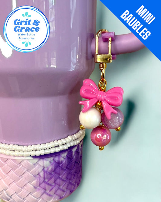 Pink Bow Carousel Mini Straw Bauble