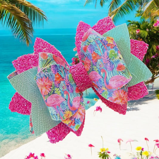 Flamingo Floral Bow