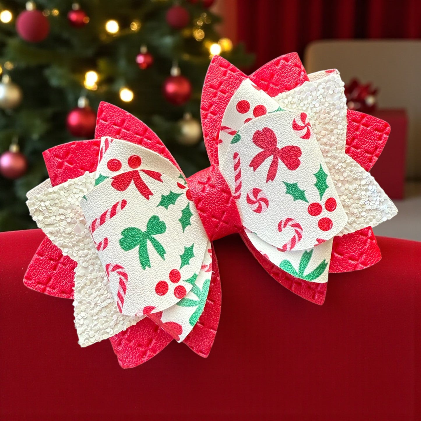 Red & Green Holly Bow