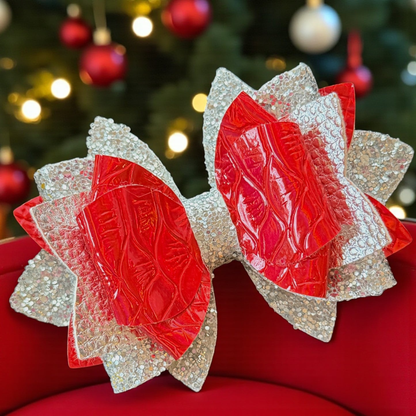 Silver & Red Holographic Bow