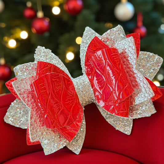 Silver & Red Holographic Bow