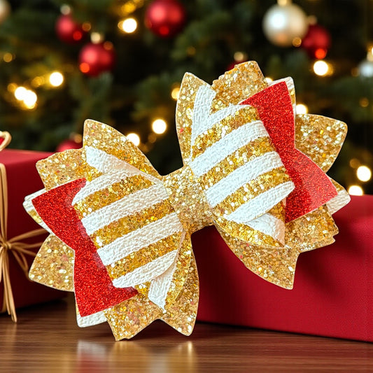 Gold Stripes Holiday Bow