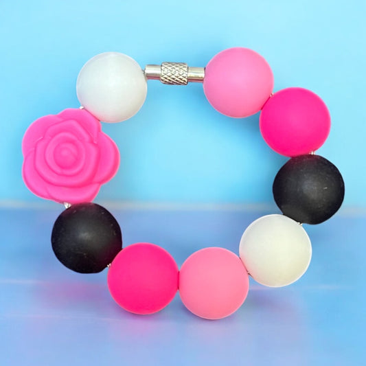 Pink & Black Rosette Handle Bracelet