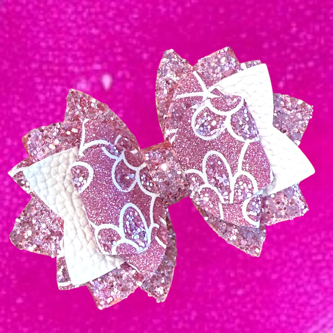 Glitter Pink Flowers Bow